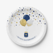 Assiettes En Carton Gold & Navy Blue Confetti Ballons 1er Anniversaire (Devant)