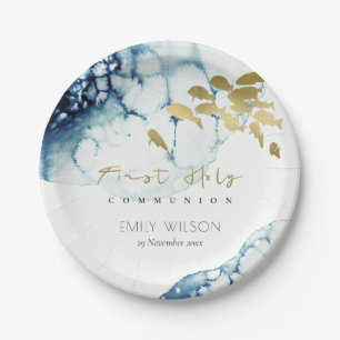 ASSIETTES EN CARTON GOLD NAVY SOUS L'EAU POISSON PREMIER SAINT COMMUNI