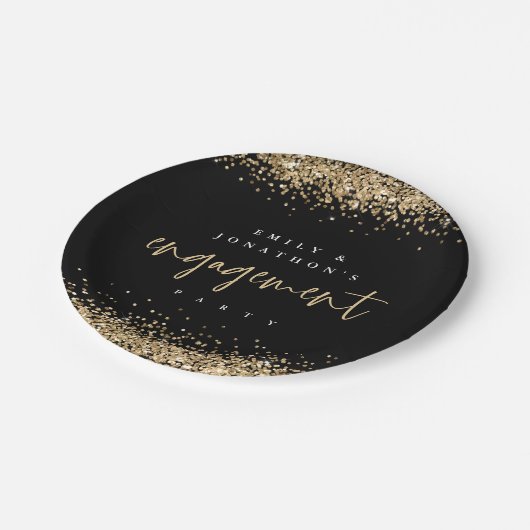 Assiettes En Carton Gold Parties scintillant Bordures Noms Engagement  (Angle)