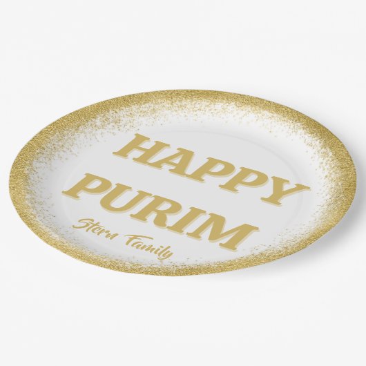 Assiettes En Carton Gold Parties scintillant Classic Custom Happy Puri (Angle)