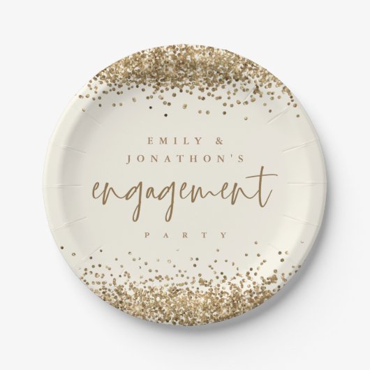 Assiettes En Carton Gold Parties scintillant Noms Cream Engagement Par (Devant)