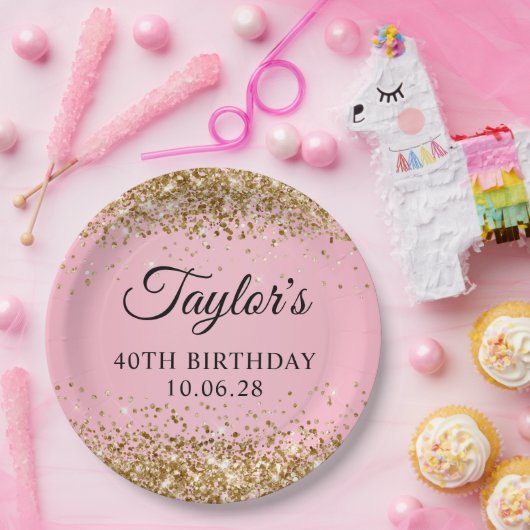 Assiettes En Carton Gold Parties scintillant rose 40e anniversaire (Fête)