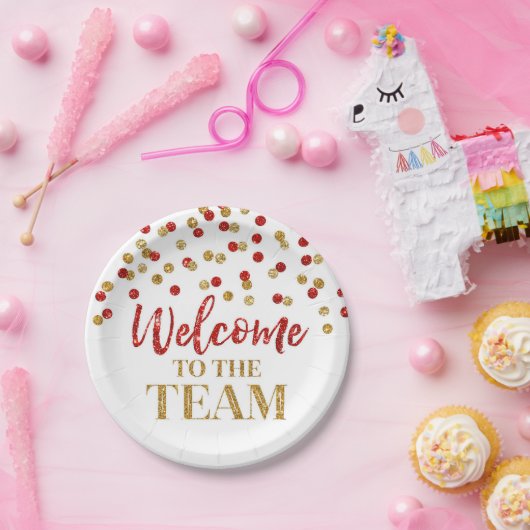 Assiettes En Carton Gold Red Confetti Bienvenue dans l'équipe (Fête)
