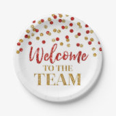 Assiettes En Carton Gold Red Confetti Bienvenue dans l'équipe (Devant)