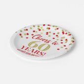Assiettes En Carton Gold Red Confetti salue 60 ans d'anniversaire (Angle)