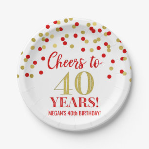 Assiettes En Carton Gold Red Confetti salue l'anniversaire de 40 ans