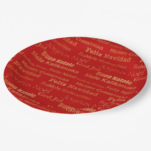 Assiettes En Carton Gold Red Multi Language Joyeux Noël (Angle)
