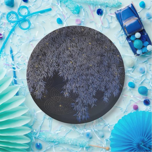 Assiettes En Carton Gold Ripples Feuilles Bleues Barbecue Infinement (Fête)