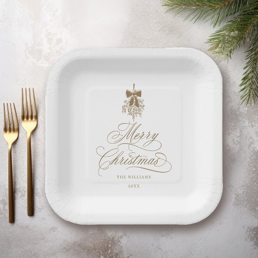 Assiettes En Carton Gold Romantic Calligraphie Joyeux Noël