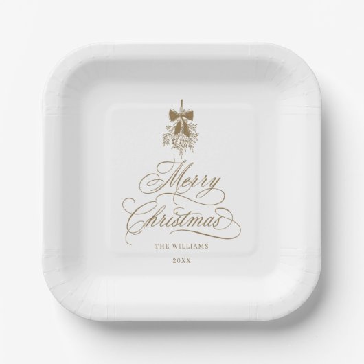 Assiettes En Carton Gold Romantic Calligraphie Joyeux Noël (Recto)