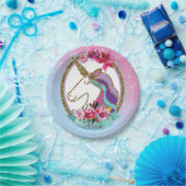 Assiettes En Carton Gold rose violet magique Unicorne fête d'anniversa (Fête)