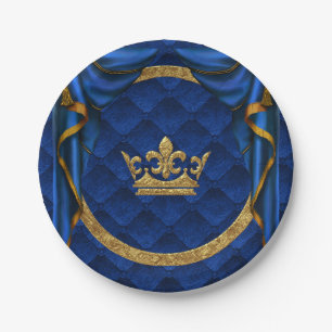 Assiettes En Carton Gold & Royal Blue Crown & Draps Anniversaire