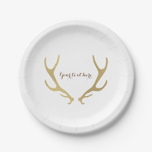 Assiettes En Carton Gold Rustic Antlers Glam Wedding Réception (Devant)