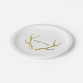 Assiettes En Carton Gold Rustic Antlers Glam Wedding Réception (Angle)
