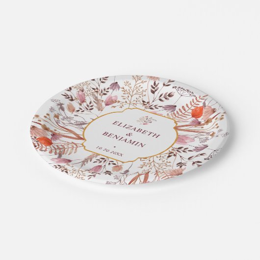 Assiettes En Carton Gold Rustic Boho Chic Fall Wildflowers Wedding (Angle)