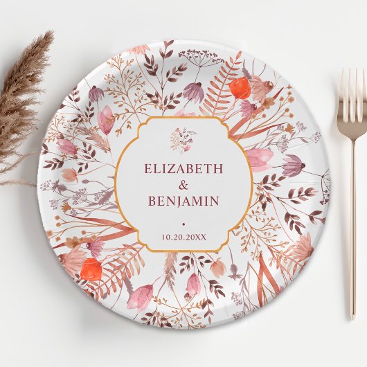 Assiettes En Carton Gold Rustic Boho Chic Fall Wildflowers Wedding