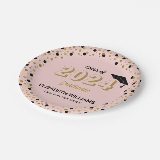 Assiettes En Carton Gold Script Confetti Graduation Party Pink Pap (Angle)