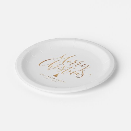 Assiettes En Carton Gold Simple Calligraphie Joyeux Noël (Angle)