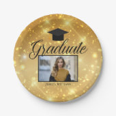 Assiettes En Carton Gold Sparkle Graduation Photo Chic Custom Party (Devant)