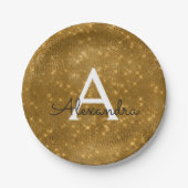 Assiettes En Carton Gold Sparkor & Shimmer Monogramme Anniversaire (Devant)