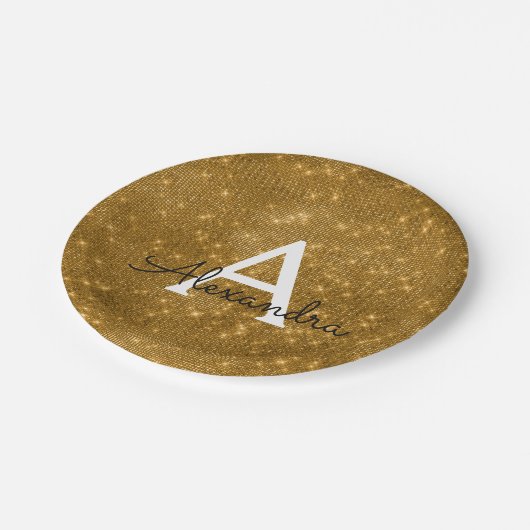Assiettes En Carton Gold Sparkor & Shimmer Monogramme Anniversaire (Angle)