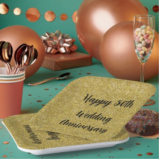 Assiettes En Carton Gold Speckled 50e anniversaire de Mariage, (Multi)