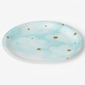 Assiettes En Carton Gold Stars & Blue Sky Clouds Baby shower Party (Angle)