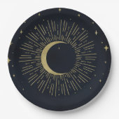 Assiettes En Carton Gold Stars Night Celestial Sunburst Moon Mariage (Devant)
