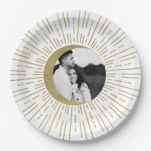 Assiettes En Carton Gold Stars Night Celestial Sunburst Moon Mariage