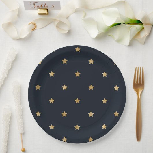 Assiettes En Carton Gold Stars sur Midnight Black (Mariage)