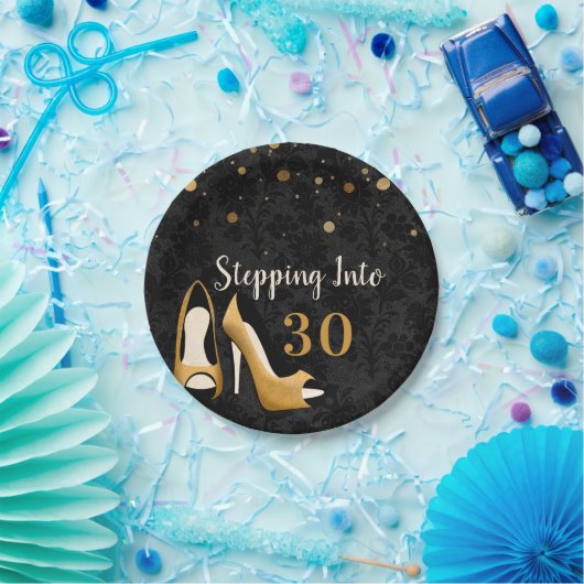 Assiettes En Carton Gold Stepping in 30 Fête d'anniversaire de la femm (Fête)