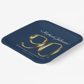 Assiettes En Carton Gold Text Elegant Custom Navy Bleu 90e anniversair (Angulaire)