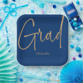 Assiettes En Carton Gold Text Grad Nom Graduation Bleu (Fête)