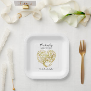 Assiettes En Carton Gold Tree Heart Family Reunion personnalisée