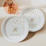 Assiettes En Carton Gold Triangles 90e fête d'anniversaire Blanc<br><div class="desc">Aidez-la à fêter son 90e anniversaire dans le style avec ce design simple mais élégant, avec des faux feuilles d'or triangulaire confetti sifting down sur le numéro "90" en écriture manuscrite en or sur un arrière - plan blanc. Personnalisez-le avec le nom de l'honneur en or sans serif, ainsi que...</div>