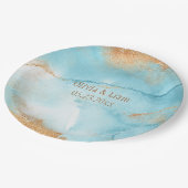 Assiettes En Carton Gold Turquoise Nom Abstrait Mariage moderne (Angle)