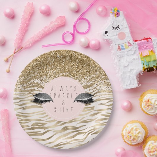 Assiettes En Carton Gold Zebra Imprimer des yeux brillants (Fête)