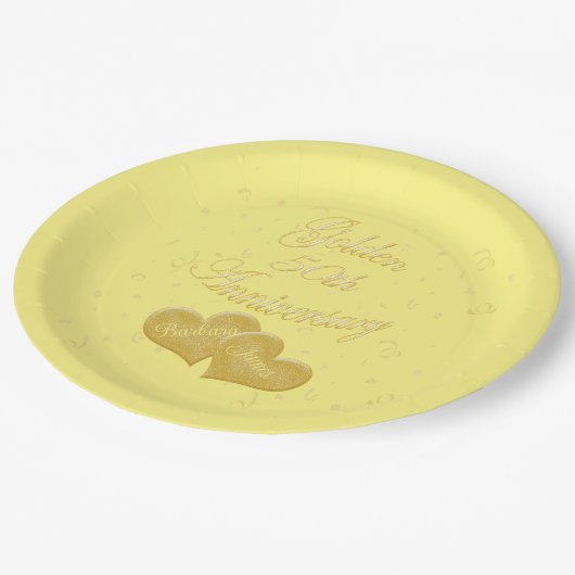 Assiettes En Carton Golden 50th Anniversary Customisé (Angle)
