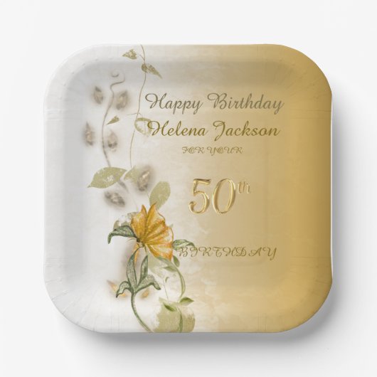 Assiettes En Carton Golden 50th birthday paper plates (Recto)