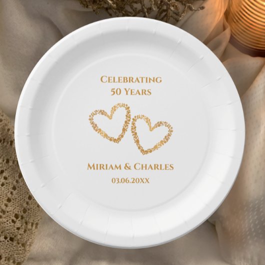 Assiettes En Carton Golden 50th Mariage Anniversaire Coeur personnalis