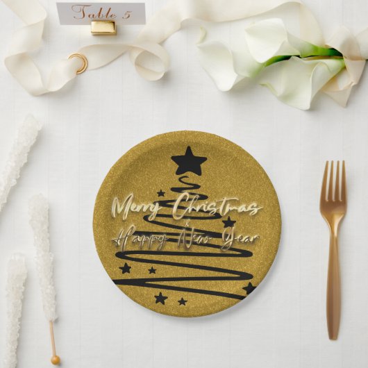 Assiettes En Carton Golden Black Paper Plate (Mariage)
