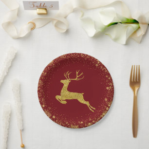 Assiettes En Carton Golden Christmas Deer design élégant