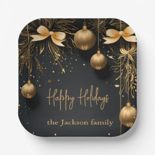 Assiettes En Carton Golden Christmas Elegance - Plaque personnalisable