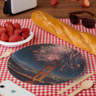Assiettes En Carton Golden Gate Bridge Feu d'artifice de l'indépendanc