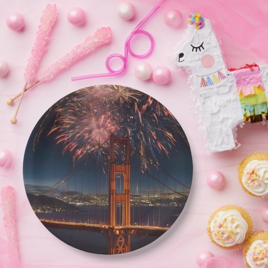 Assiettes En Carton Golden Gate Bridge Feu d'artifice de l'indépendanc (Fête)