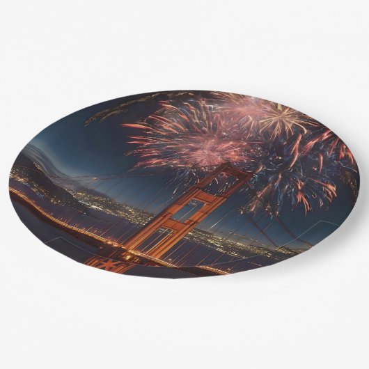 Assiettes En Carton Golden Gate Bridge Feu d'artifice de l'indépendanc (Angle)