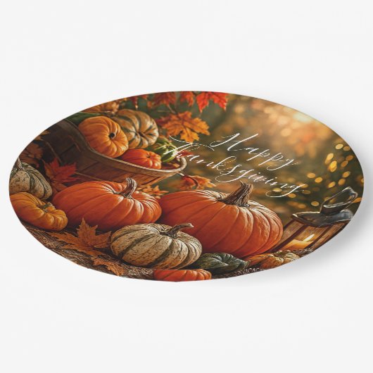 Assiettes En Carton Golden Harvest Thanksgiving  (Angle)