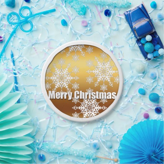 Assiettes En Carton Golden Joyeux Noël Snowflakes - Plaques en papier (Fête)