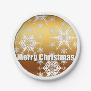 Assiettes En Carton Golden Joyeux Noël Snowflakes - Plaques en papier