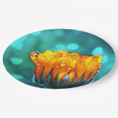 Assiettes En Carton Golden Marigold sur Turquoise Bokeh (Angle)